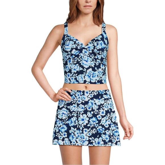 Land’s End Midkini crop V neck wrap bikini top soft cup navy painted floral Var - Picture 5 of 5